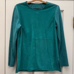 St. John Collection Teal Long Sleeve Top 
Suede Front  and Knit Sleeves & Back